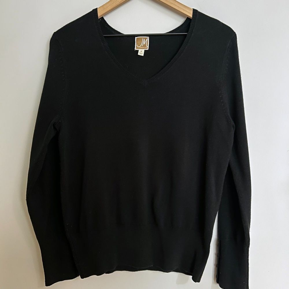 JM Collection Soft V Neck Sweater Button Sleeve Detail